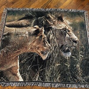 Lion Design Woven Tapestry Throw Blanket by Riddle & Cockrell